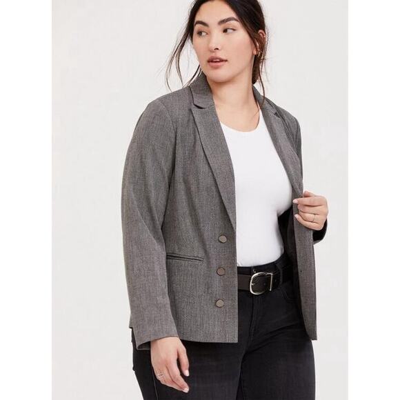 Torrid Textured Double Breast Dark Pearl Grey Blazer Open Front Plus Size 3X New - Picture 1 of 8